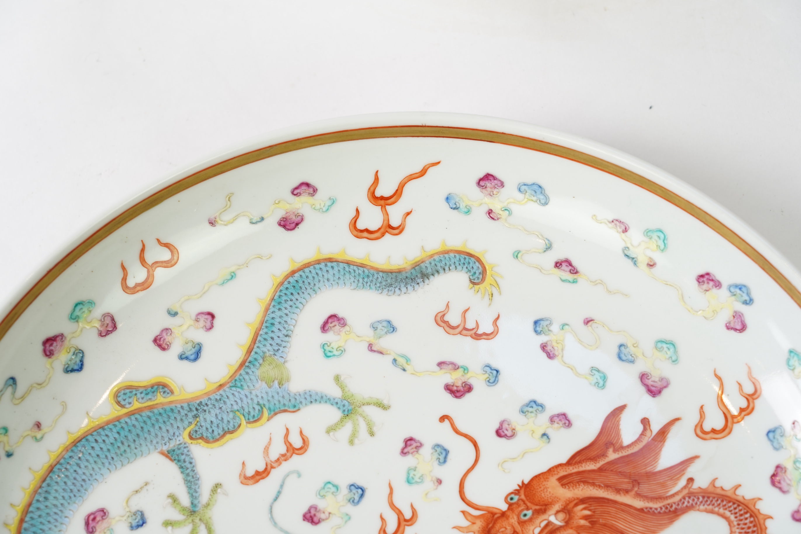 A Chinese enamelled porcelain 'dragon' dish